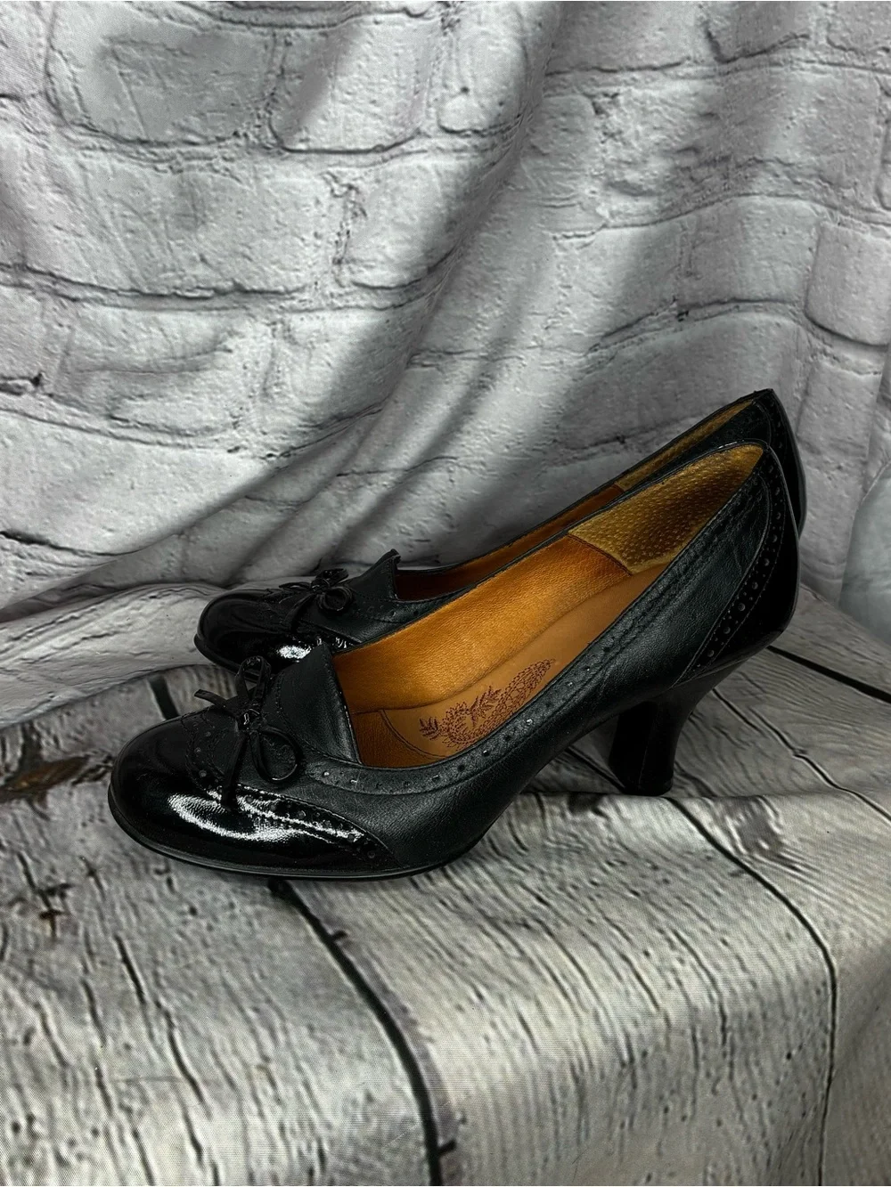 Dark Academia Black Leather Romantic Goth Twee Wingtip Brogue Oxford Pumps 6.5
